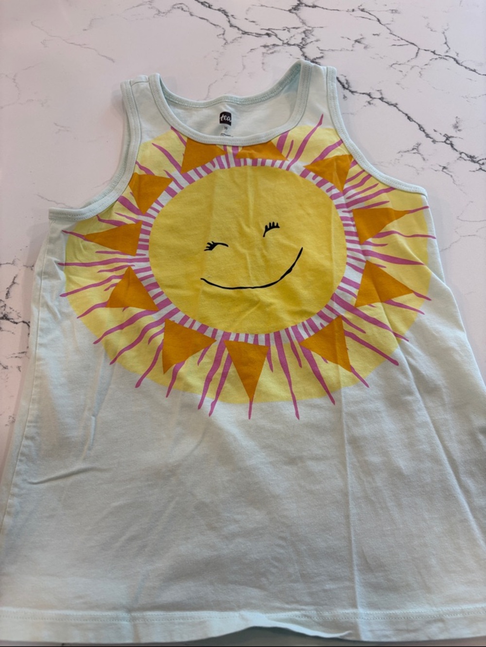 Tea Collection mint green Tank Top with Yellow & Pink Sun Graphic